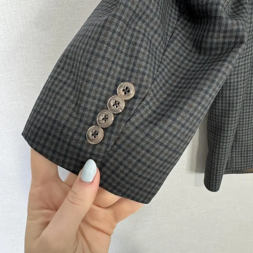 Jack Victor Vince SPJ Blazer Mens 44L Blue Gingham Check Wool Sport Coat Preppy